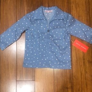 Kayce Hughes Girls 3/4 sleeve star shirt. Chambray